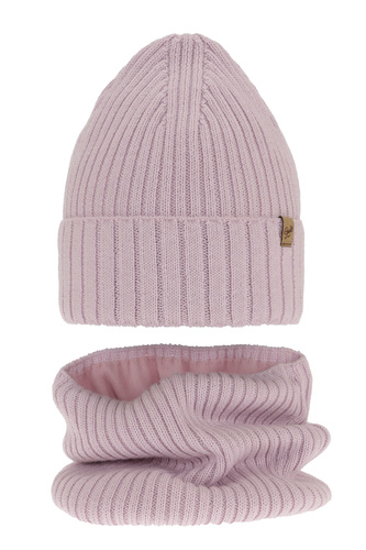 Flicka vinter set: mössa och tubhalsduk, lila, med merinull, Mesalia