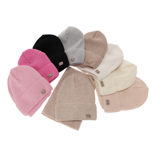 Flicka höst/vår set: mössa och tubhalsduk, gråbrun, 100% Merino Ull, Itra