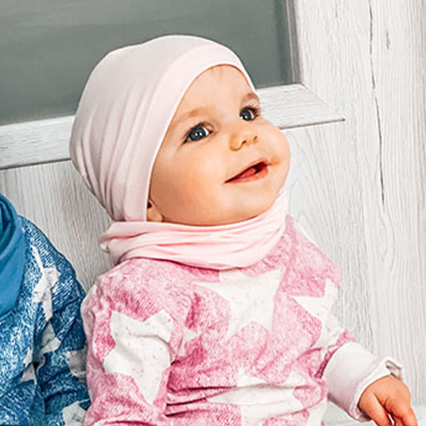 Flicka höst/vår set: mössa och tubhalsduk, rosa, fodrad med bomull, Hazelka