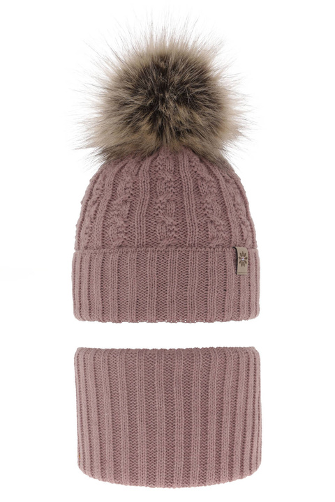 Flicka vinter set: mössa och tubhalsduk, lila, med pompom, Pretoria