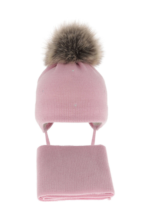 Flicka vinter set: mössa och halsduk, rosa, med merinull, Rosalina