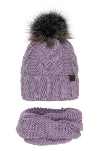 Flicka vinter set: mössa och tubhalsduk, lila, med pompom, Torina