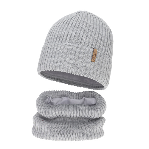 Flicka vinter set (mössa och tubhalsduk), grå, med merinull, Odette