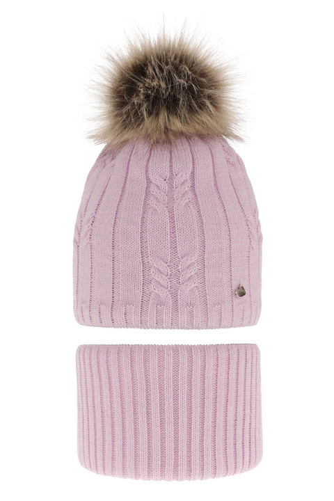 Flicka vinter set: mössa och tubhalsduk, lila, med pompom, Amaltea