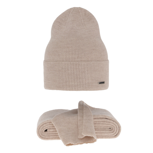 Dam vinter set: mössa och halsduk, beige, 100% Merino Ull, Melpomena