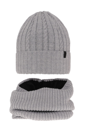 Pojke vinter set: mössa och tubhalsduk, grå, med merinull, fodrad med fleece, Kairo