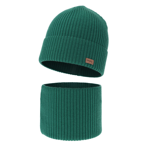Pojke höst/vår set: mössa och tubhalsduk, 100% Merino Ull, szmaragdowy, Intro