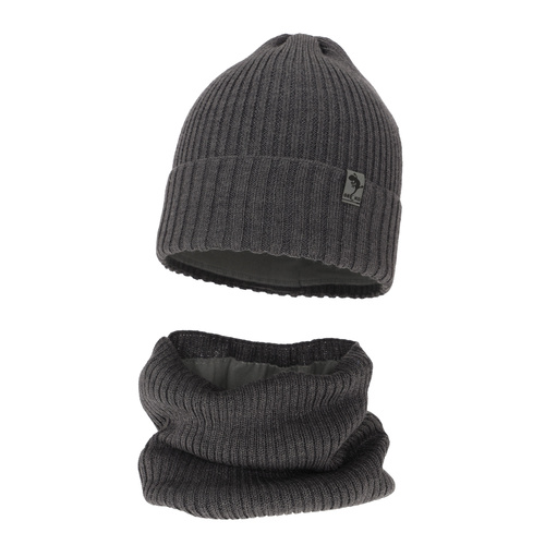 Pojke vinter set: mössa och tubhalsduk, grå, med merinull, fodrad med fleece, Gecko