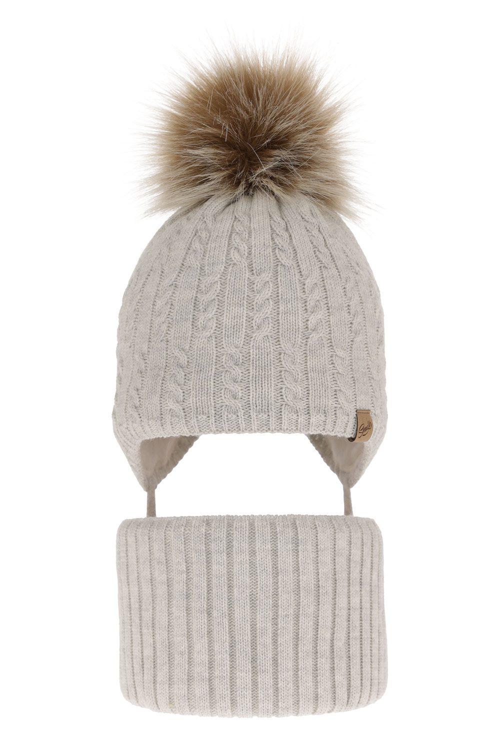 Flicka vinter set: mössa och halsduk, grå, med pompom, Loreley
