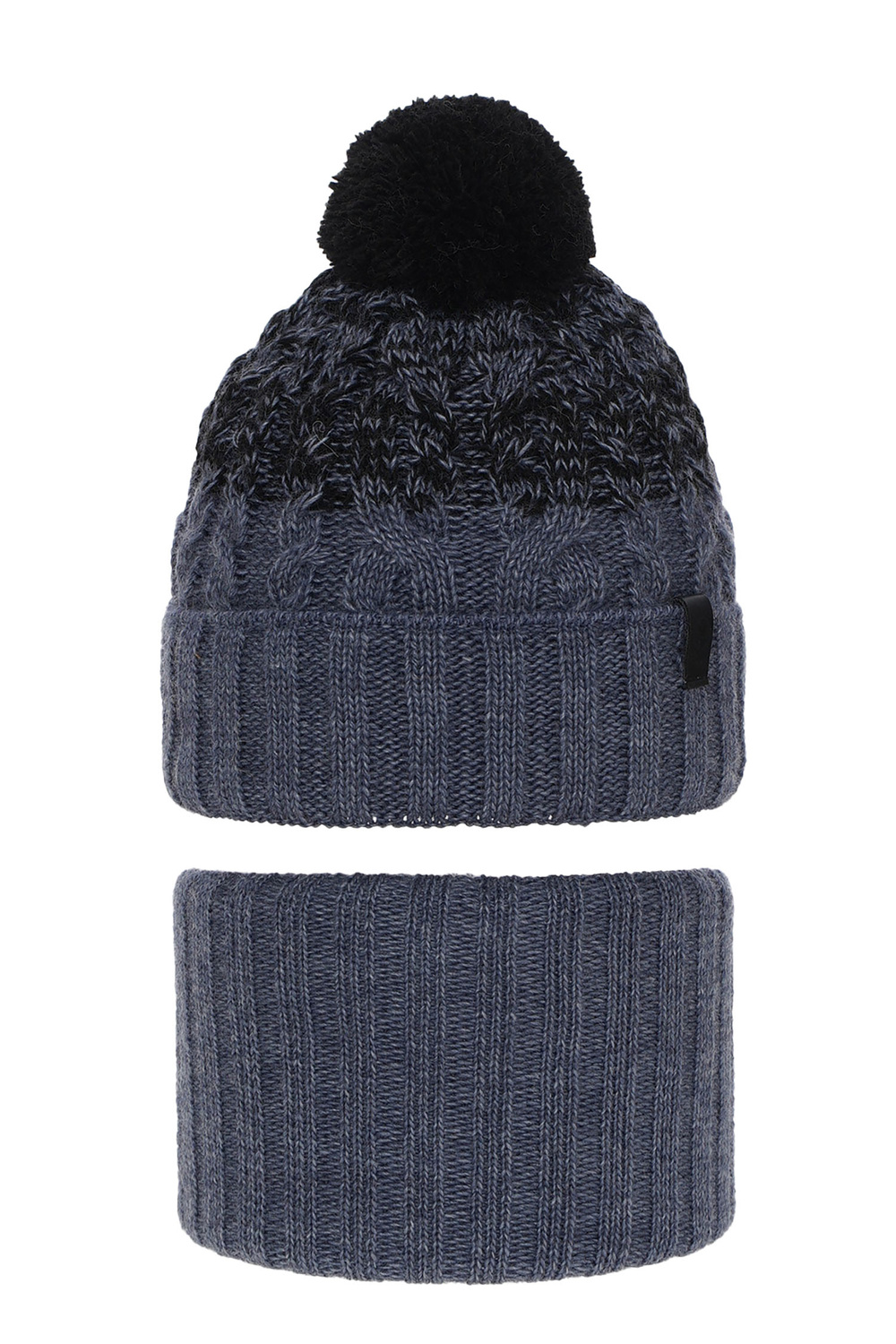 Pojke vinter set: mössa och halsduk, blå, med pompom, Travis
