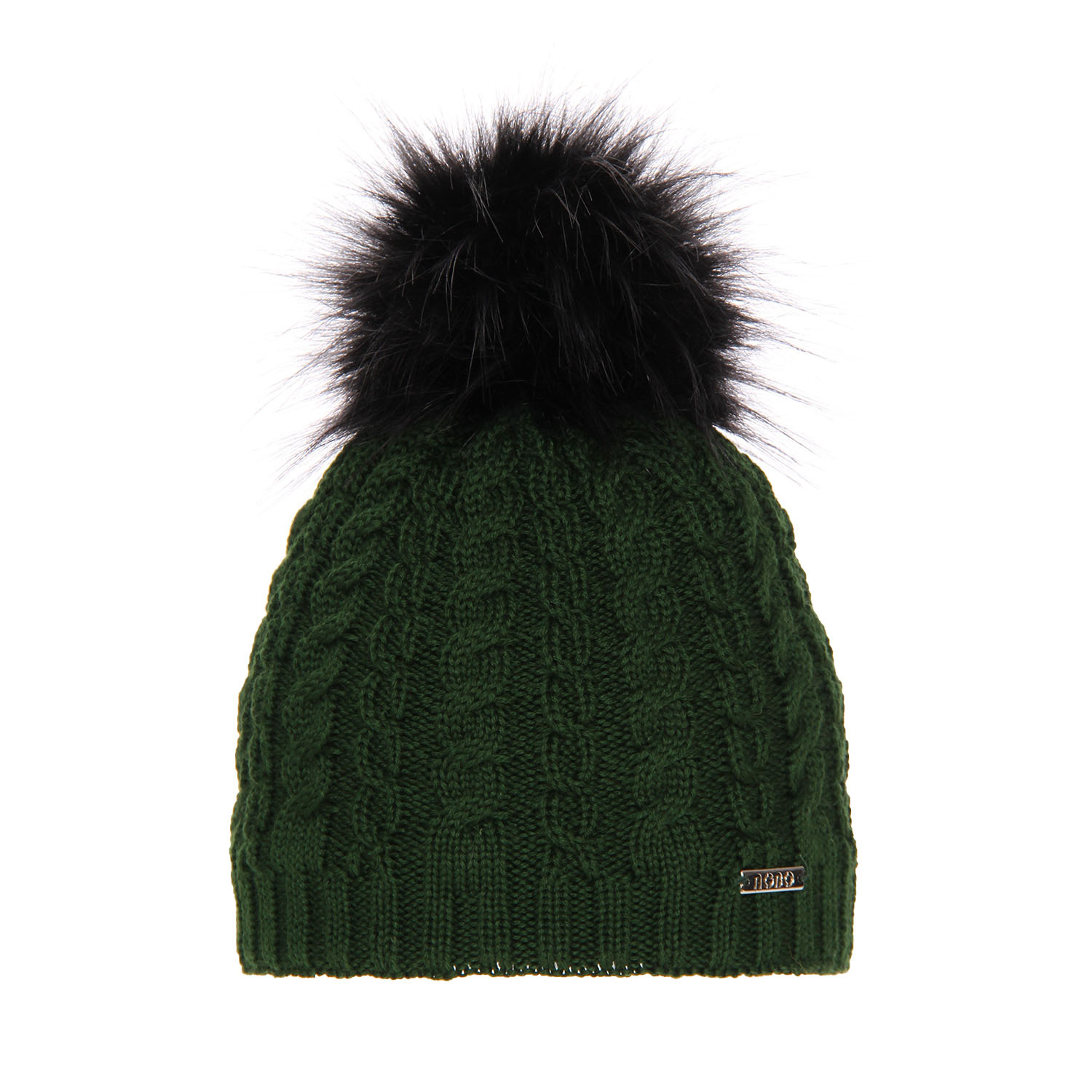 Dam vintermössa, grön, med pompom, med merinull, Satina