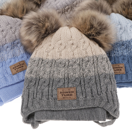 Pojke vinter set: mössa och halsduk, beige, med två pompommar, Platon