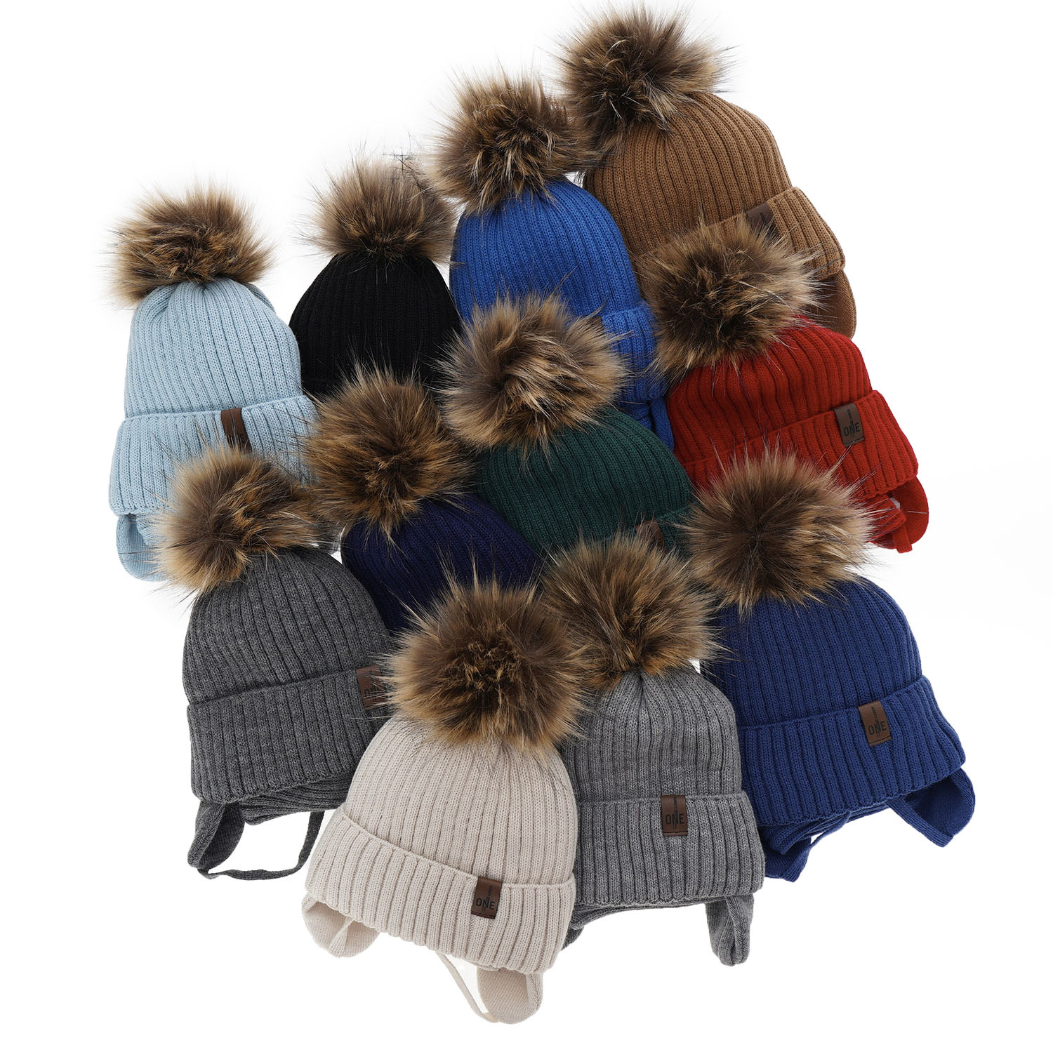 Pojke vinter set: mössa och halsduk, blå, med pompom, Puzel