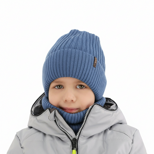 Pojke vinter set: mössa och tubhalsduk, blå, 100% Merino Ull, Gizmo