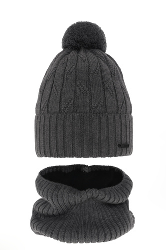 Pojke vinter set: mössa och halsduk, grå, med pompom, med merinull, Talar
