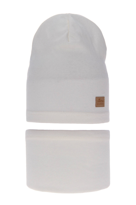 Flicka höst/vår set: mössa och tubhalsduk, kremfärgad, bomull, Selfie