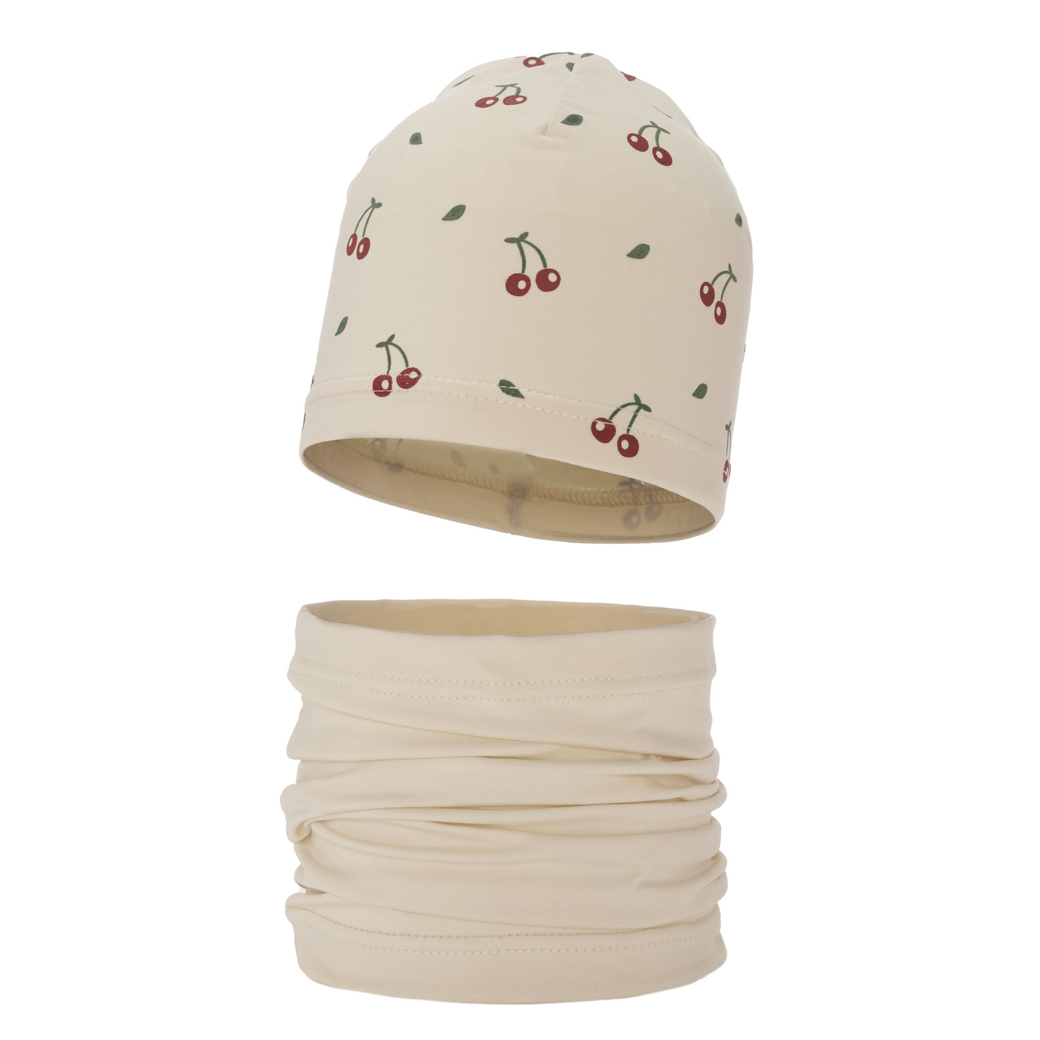 Flicka höst/vår set: mössa och tubhalsduk, beige, fodrad med bomull, Cerise