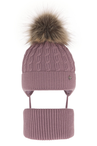 Flicka vinter set: mössa och tubhalsduk, lavendel, med pompom, Tukana