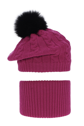 Flicka vinter set: mössa och halsduk, rosa, med pompom, Koffi