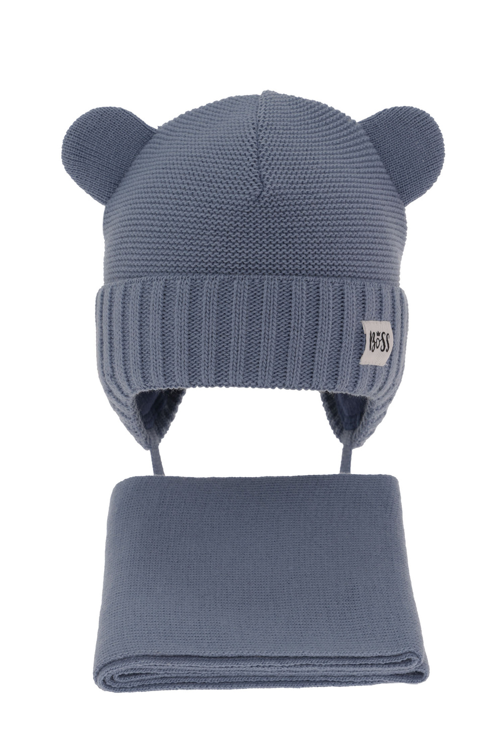 Pojke vinter set: mössa och halsduk, blå, med knytband, Luciano