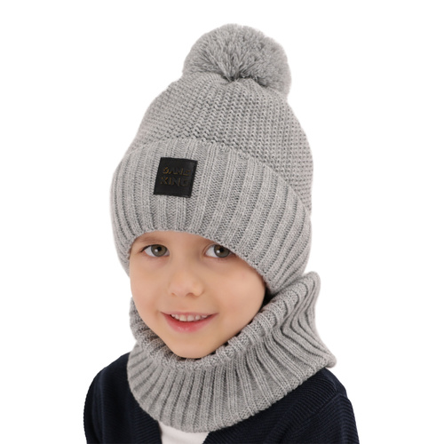 Pojke vinter set: mössa och tubhalsduk, camel, med pompom, Conan