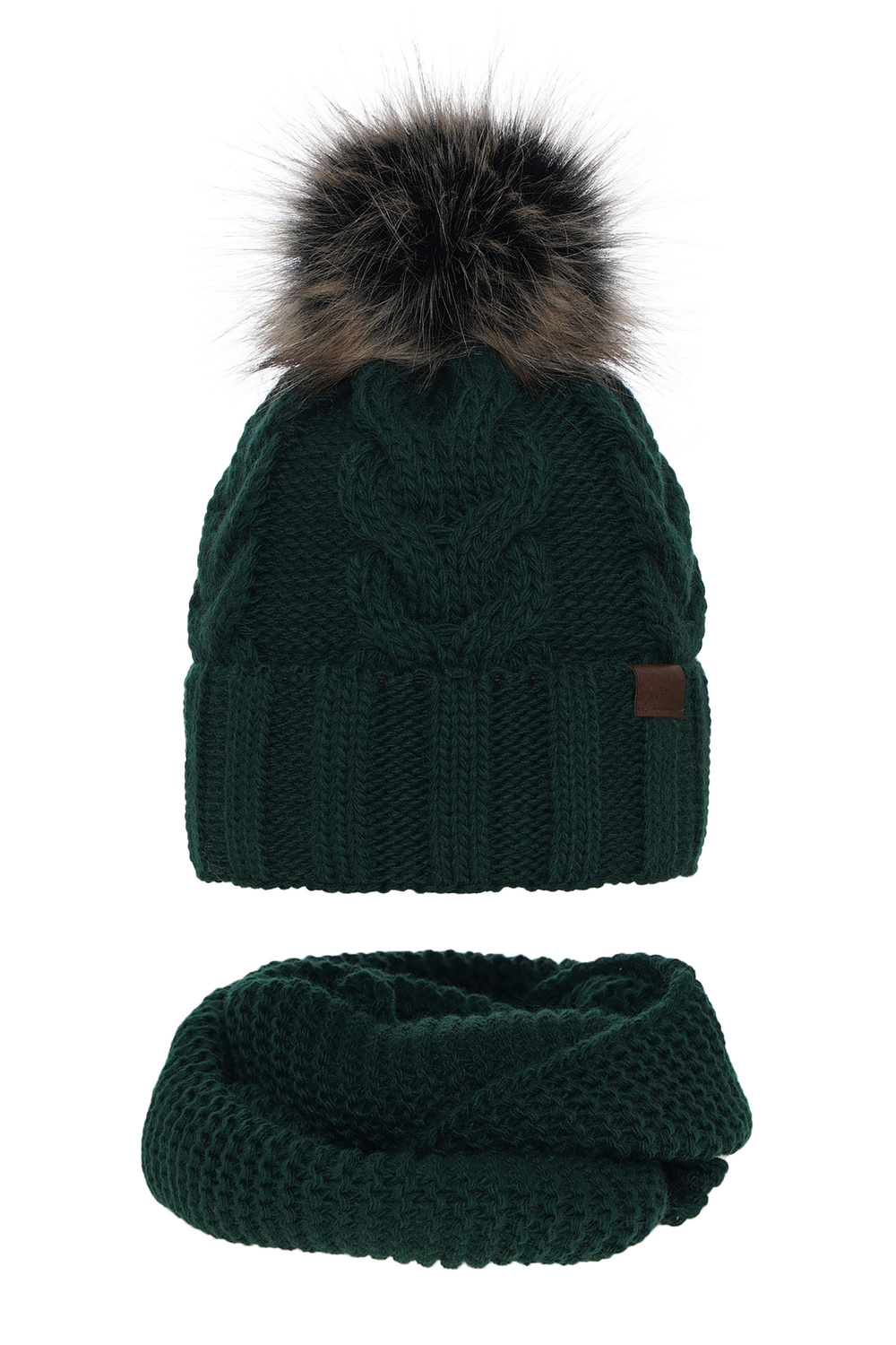 Flicka vinter set: mössa och halsduk, grön, med pompom, Torina