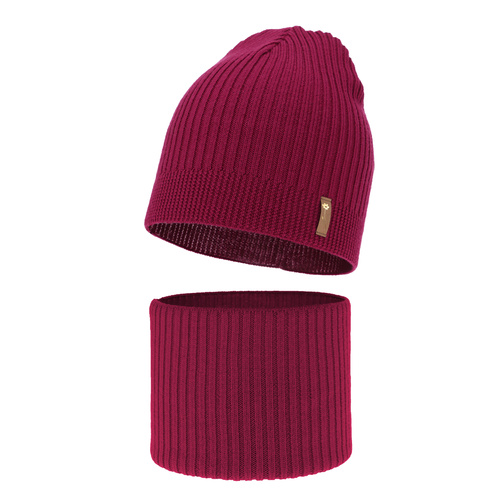 Flicka höst/vår set: mössa och tubhalsduk, amarant, 100% Merino Ull, Chelsie