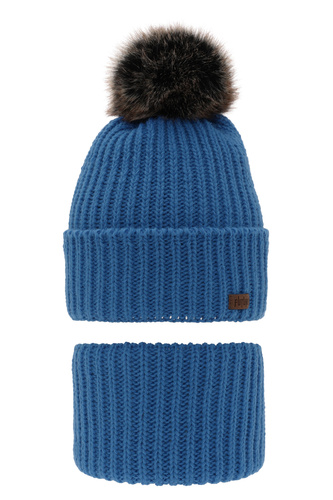 Pojke vinter set: mössa och tubhalsduk, blå, med pompom, Wonder