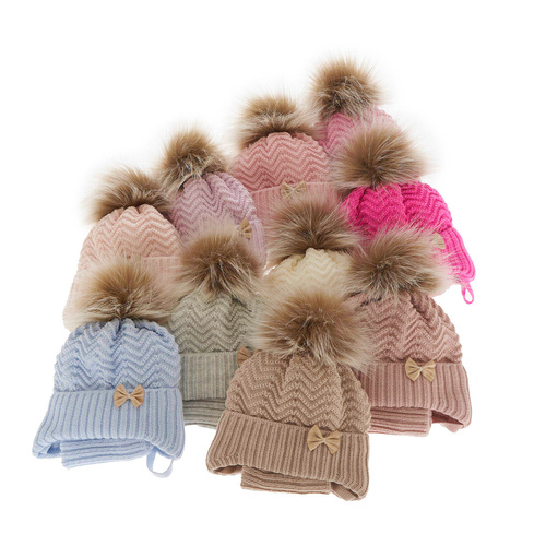 Flicka vinter set: mössa och tubhalsduk, rosa, med pompom, Chloe