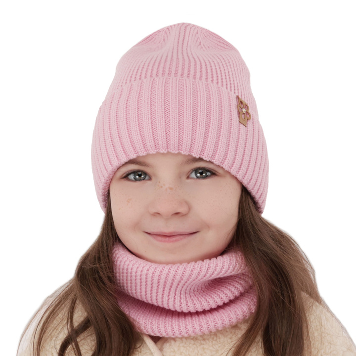 Flicka vinter set: mössa och halsduk, rosa, 100% Merino Ull, Nelita