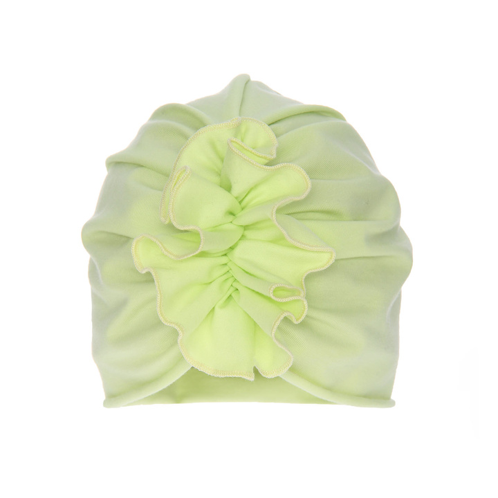 Flicka höst/vår mössa, limegrön, bomull, med dekorativ rynkning, Werka