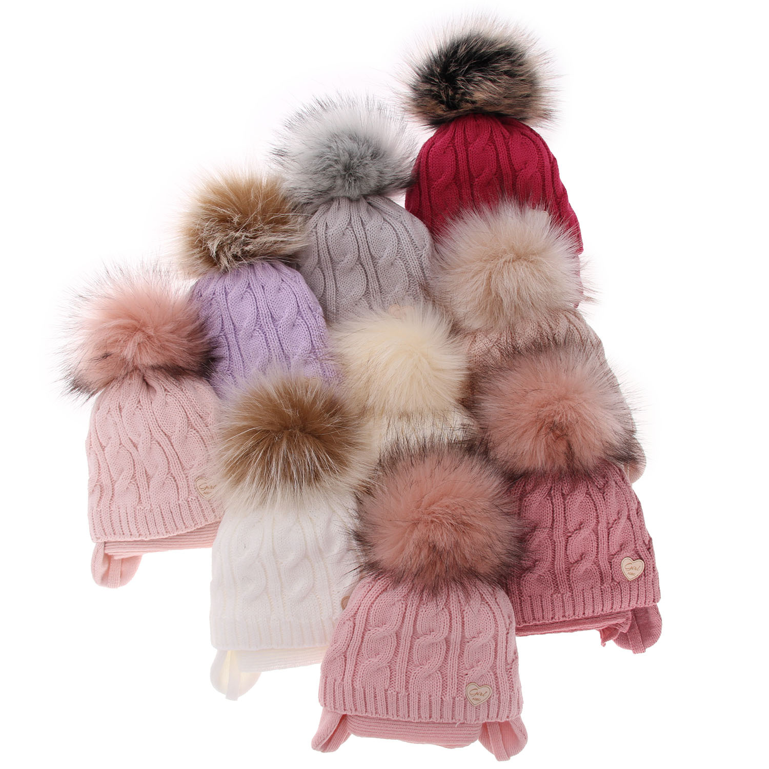 Flicka vinter set: mössa och halsduk, rosa, med pompom, Morena