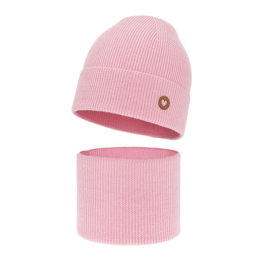 Flicka höst/vår set: mössa och tubhalsduk, rosa, 100% Merino Ull, Brook