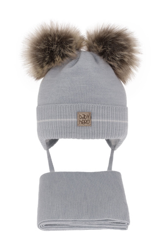 Pojke vinter set: mössa och halsduk, ljusblå, med två pompommar, Melon