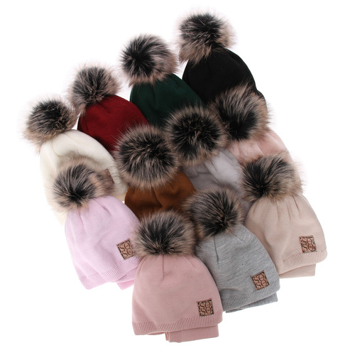 Flicka vinter set: mössa och tubhalsduk, camel, med pompom, Apolinka