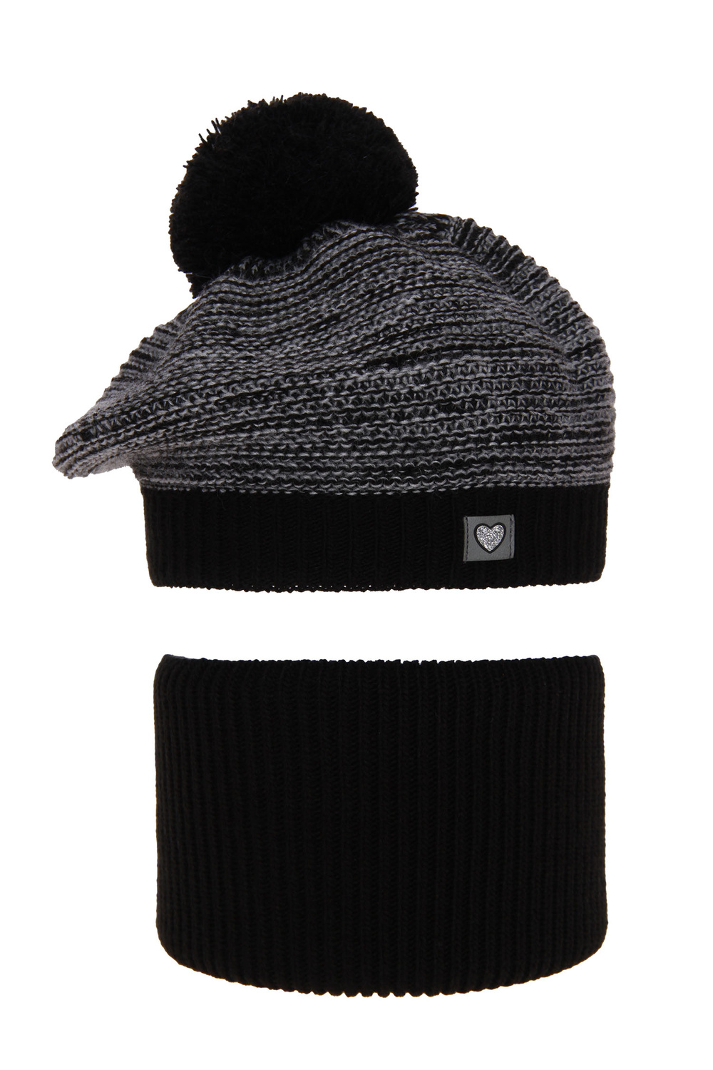 Flicka vinter set: mössa och halsduk, svart, med pompom, Lira