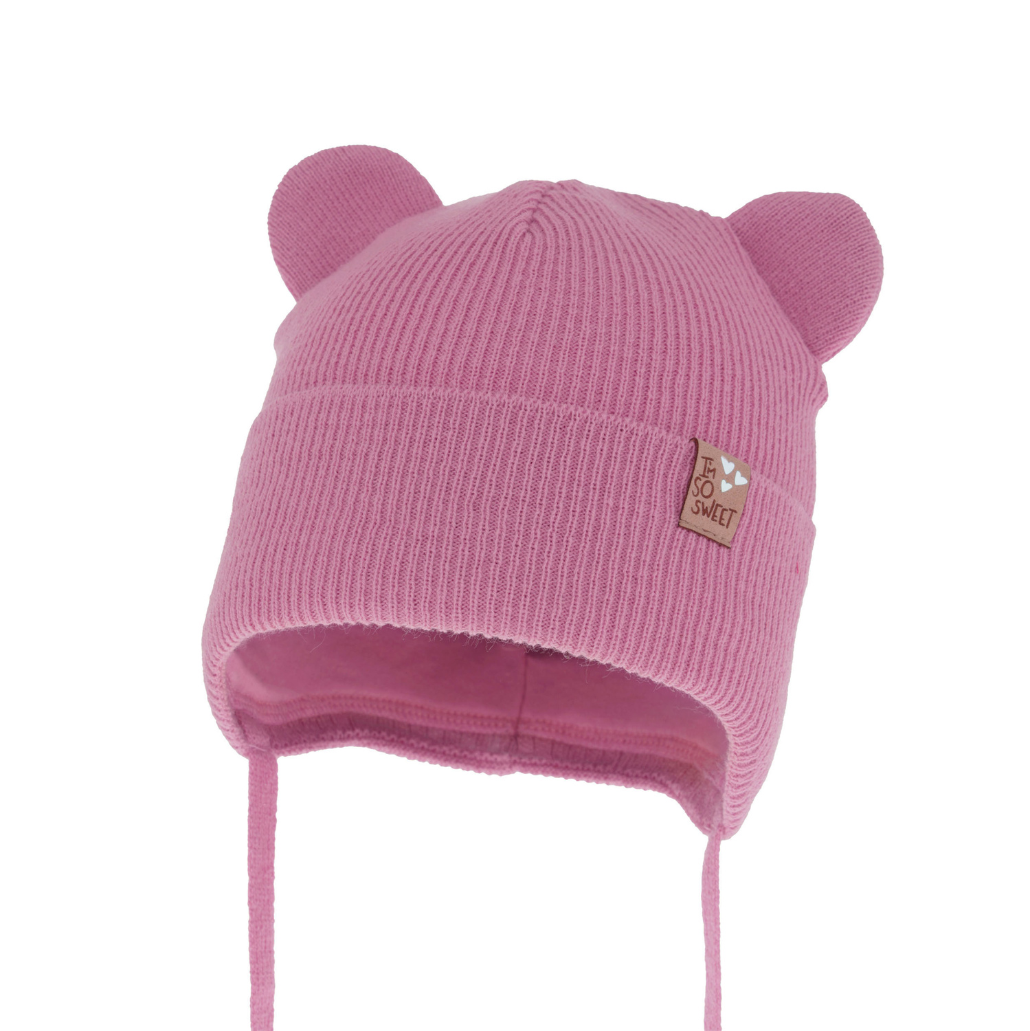 Flicka höst/vår mössa, rosa, med knytband, Noemi