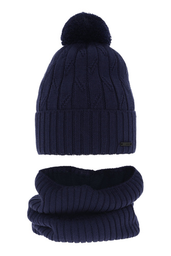 Pojke vinter set: mössa och tubhalsduk, granat, med pompom, med merinull, Talar