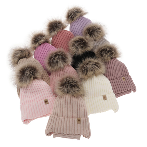 Flicka vinter set: mössa och halsduk, rosa, med pompom, wiązany, Louisa