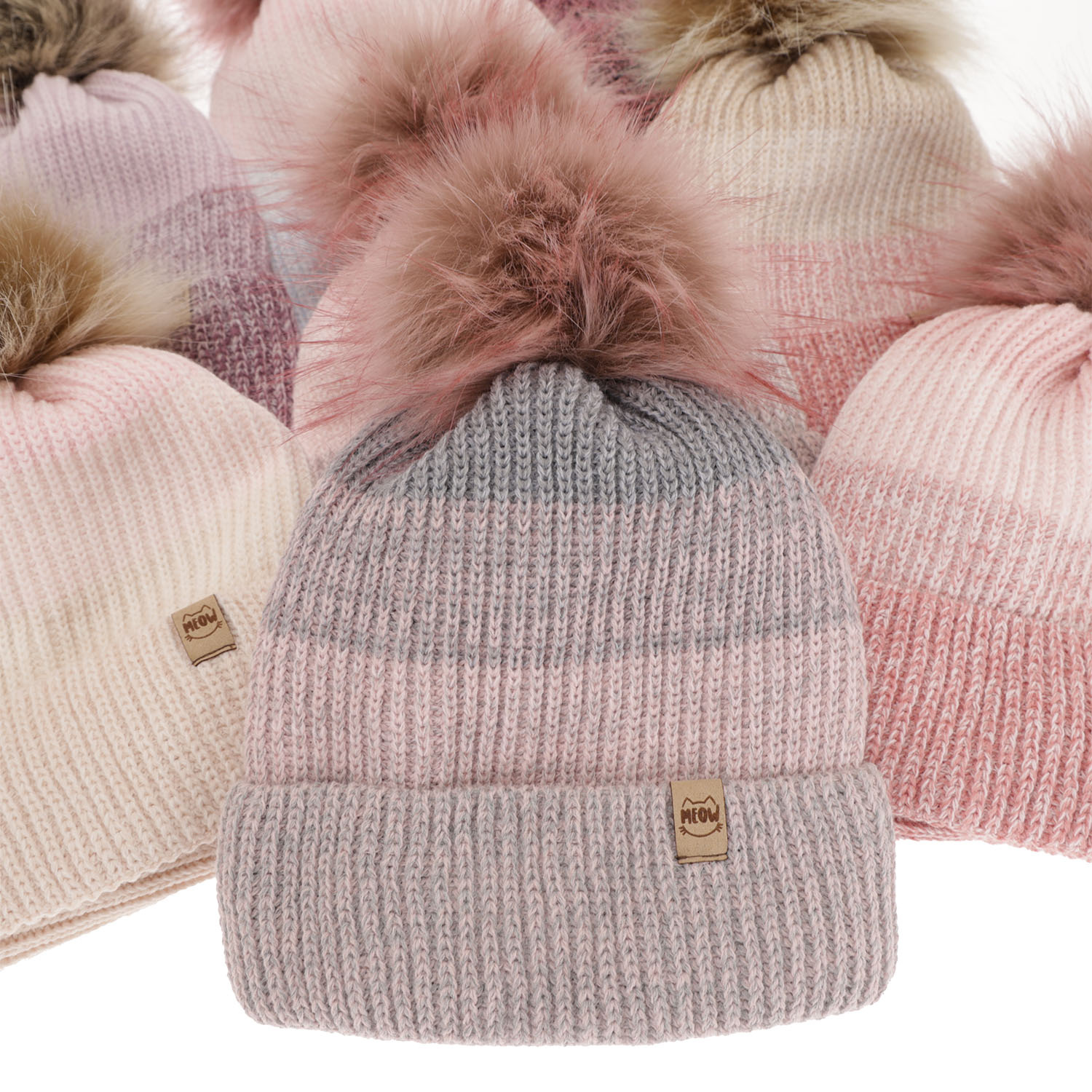 Flicka vinter set: mössa och halsduk, grå, med pompom, Gimena