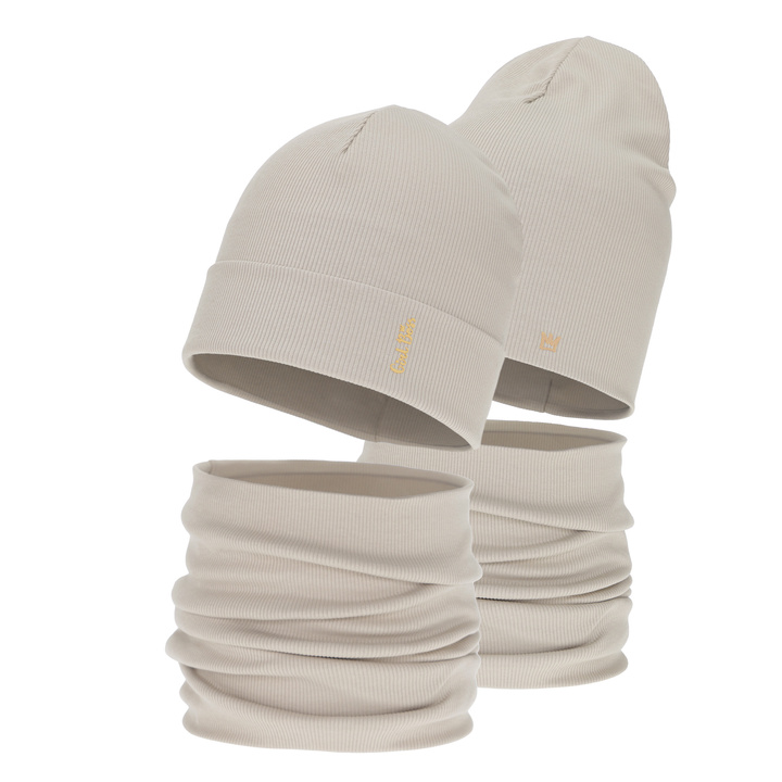 Flicka höst/vår set: mössa och tubhalsduk, bomull, beige, Carina