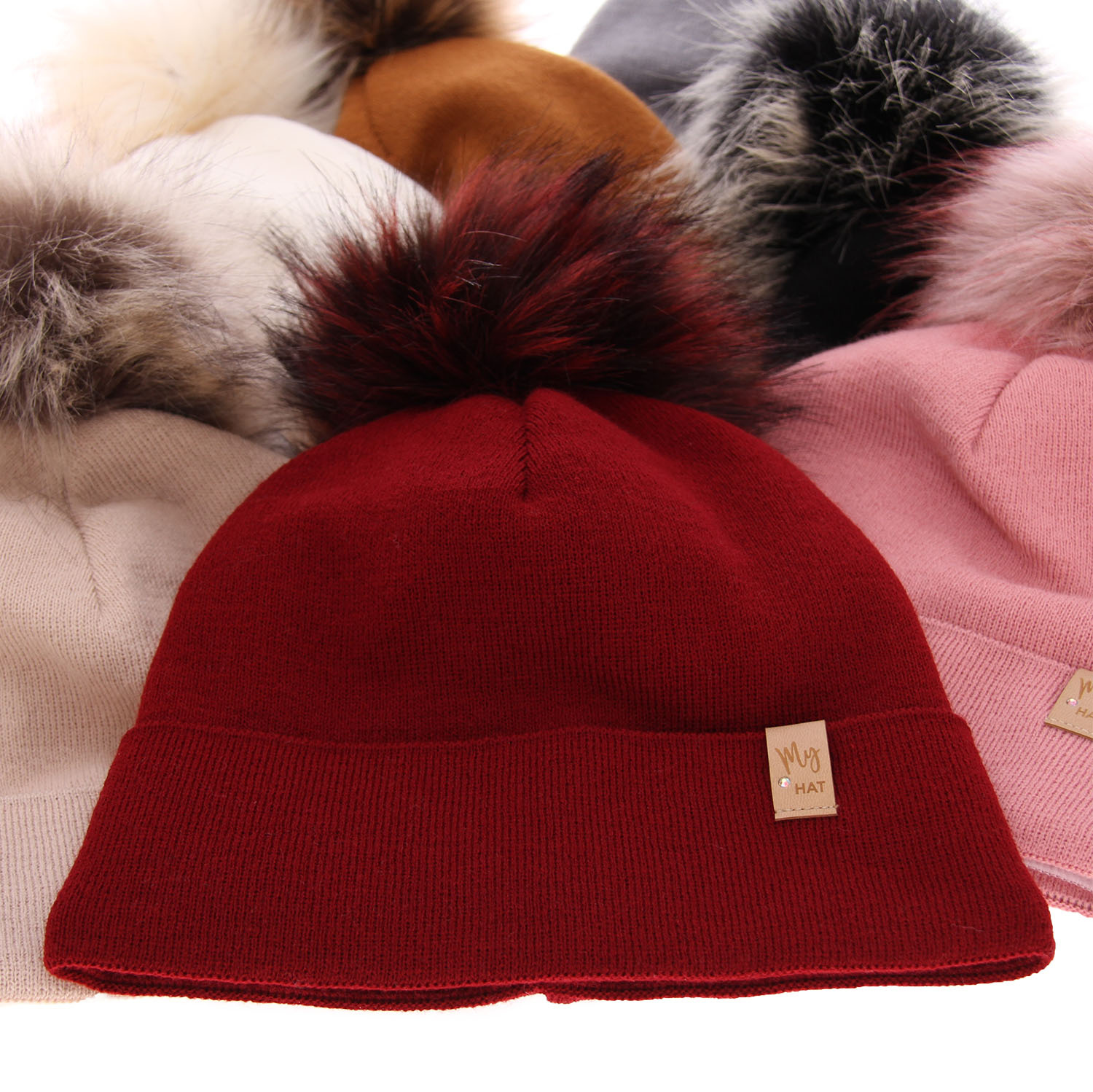Dam vintermössa, brun, med pompom, Kalia