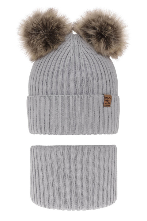 Pojke vinter set: mössa och halsduk, ljusgrå, med två pompommar, Oxford