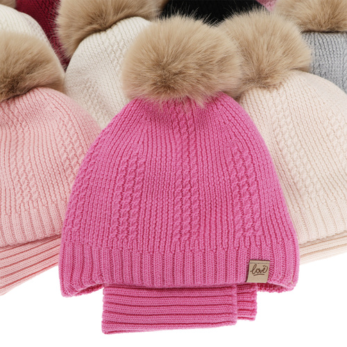 Flicka vinter set (mössa och tubhalsduk), grå, 100% Merino Ull, fodrad med ullpolar, med knytband Danielle