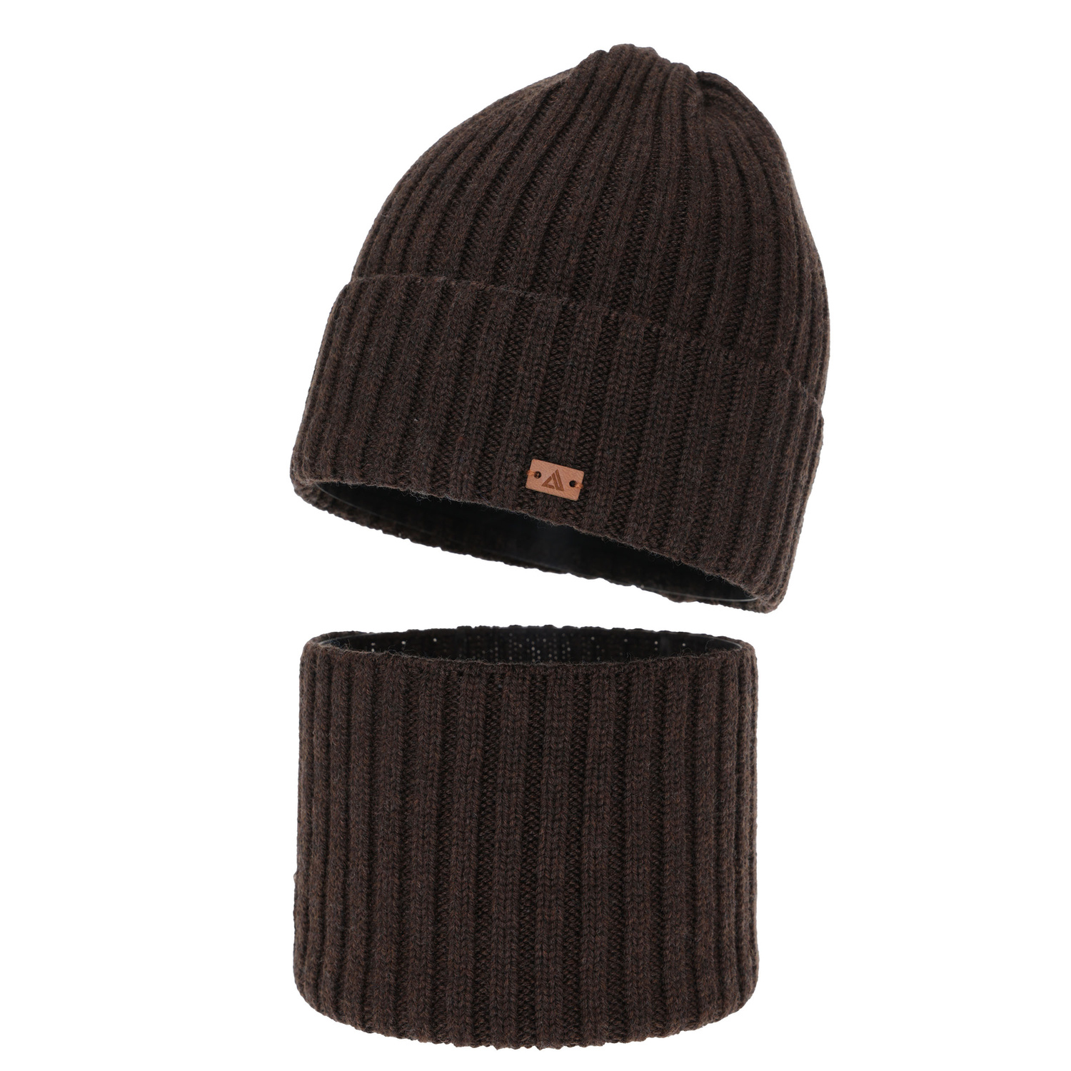 Pojke vinter set: mössa och tubhalsduk, brun, 100% Merino Ull, Umberto