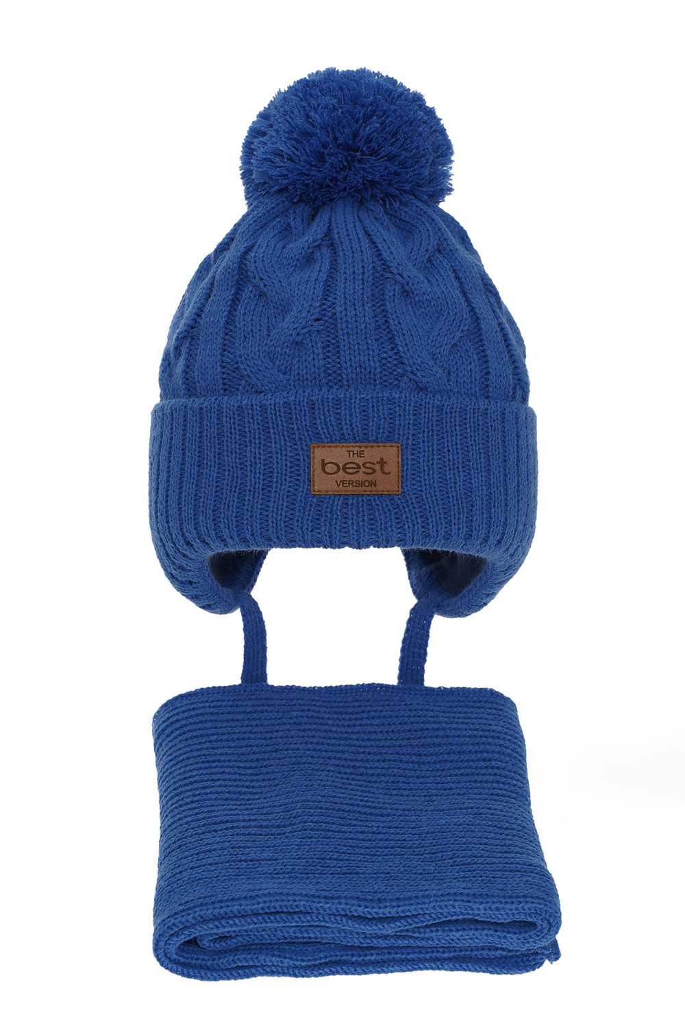 Pojke vinter set: mössa och halsduk, blå, med pompom, Remix