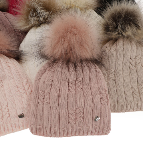 Flicka vinter set: mössa och halsduk, vit, med pompom, Amaltea