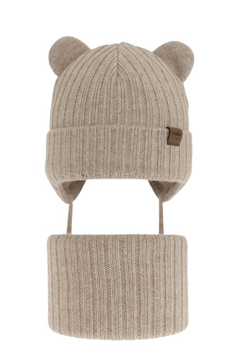 Pojke vinter set: mössa och halsduk, beige, med knytband, Ferven