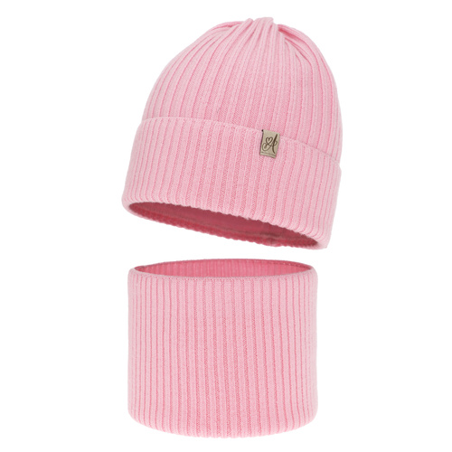 Flicka vinter set: mössa och halsduk, rosa, 100% Merino Ull, Patricia