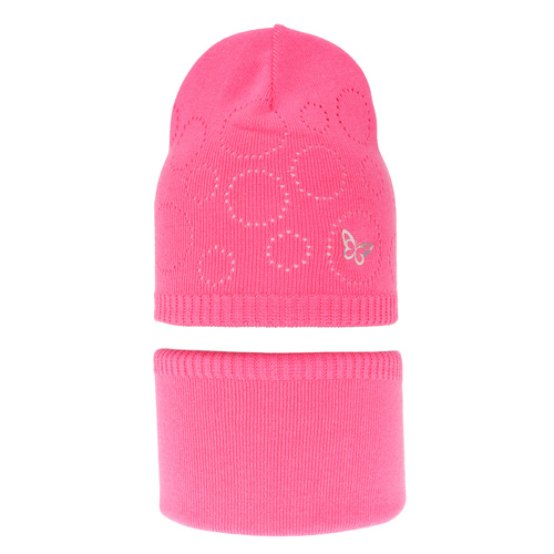 Flicka höst/vår set: mössa och tubhalsduk, rosa, med bomull, Amarilla